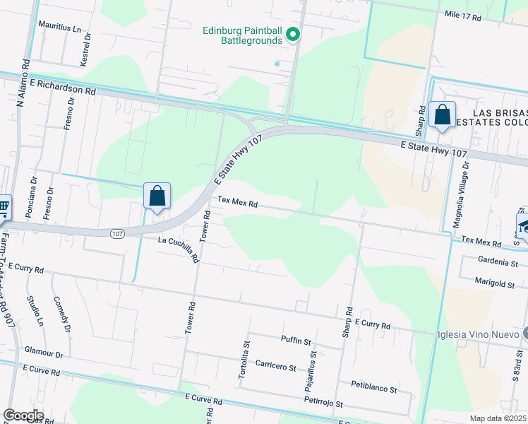 map of restaurants, bars, coffee shops, grocery stores, and more near 7114 Tex Mex Road in Edinburg