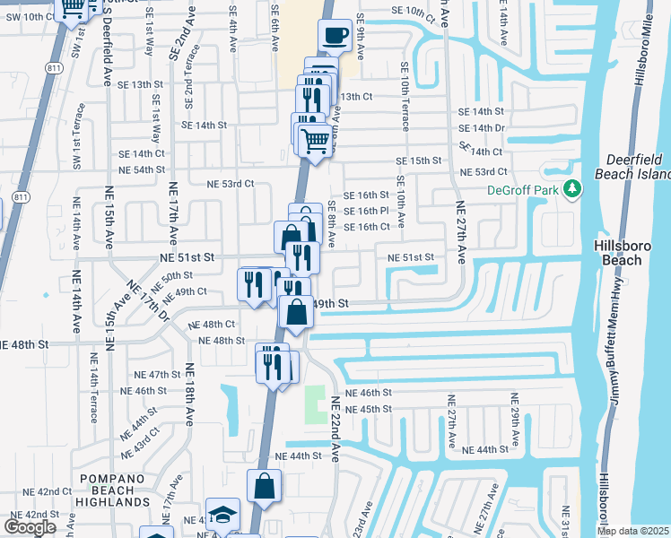 map of restaurants, bars, coffee shops, grocery stores, and more near 5982 Northeast 23rd Avenue in Lighthouse Point