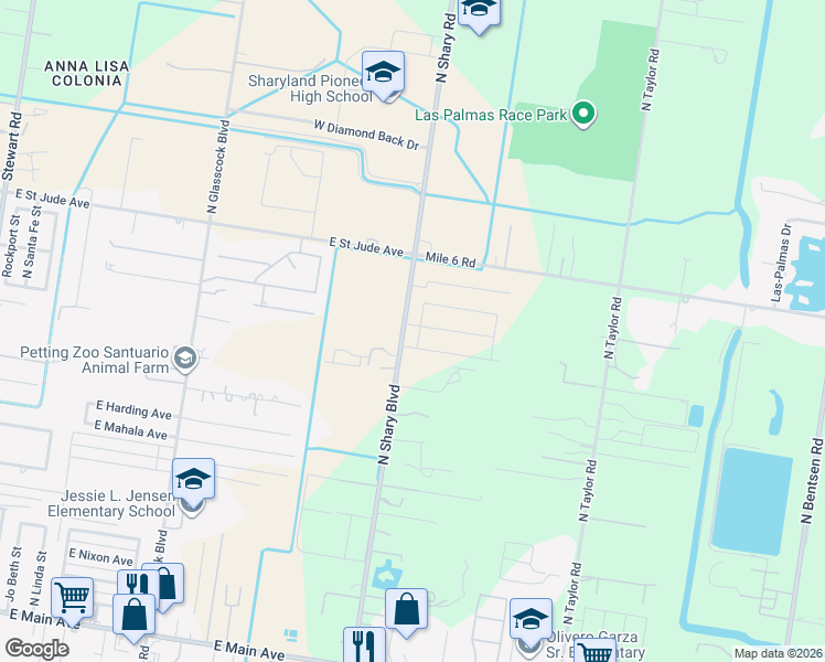 map of restaurants, bars, coffee shops, grocery stores, and more near 9226 North Shary Road in Mission
