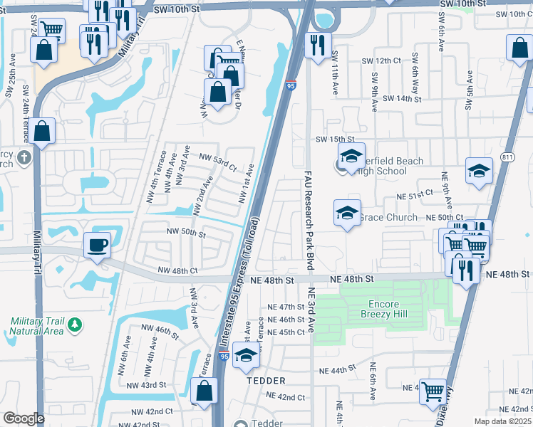 map of restaurants, bars, coffee shops, grocery stores, and more near 5013 Northeast 1st Terrace in Pompano Beach