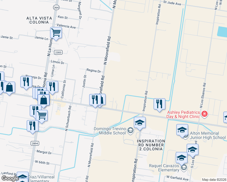 map of restaurants, bars, coffee shops, grocery stores, and more near 6470 North Moorfield Road in Mission