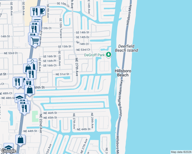 map of restaurants, bars, coffee shops, grocery stores, and more near 4951 Northeast 29th Avenue in Lighthouse Point