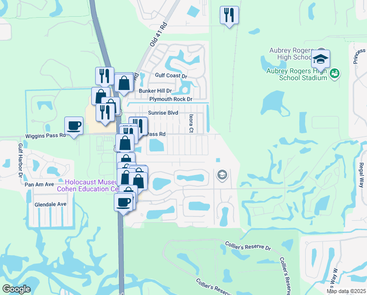 map of restaurants, bars, coffee shops, grocery stores, and more near 96 Buoy Lane in Naples