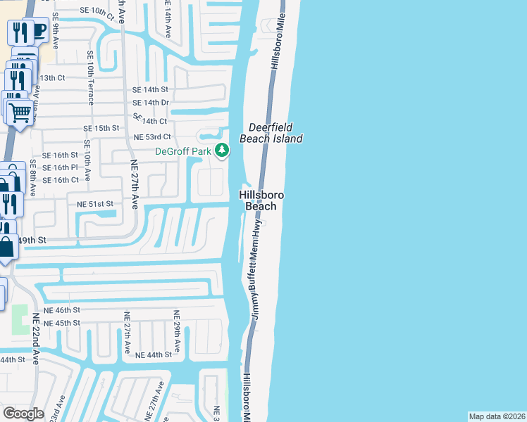 map of restaurants, bars, coffee shops, grocery stores, and more near 1153 Jimmy Buffett Memorial Highway in Hillsboro Beach