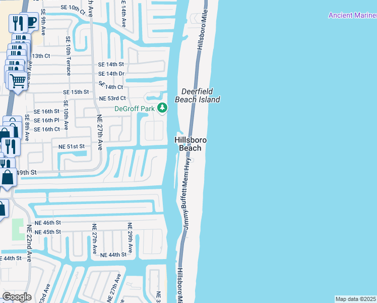 map of restaurants, bars, coffee shops, grocery stores, and more near in Hillsboro Beach