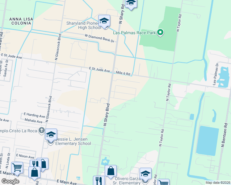 map of restaurants, bars, coffee shops, grocery stores, and more near 9226 North Shary Road in Mission