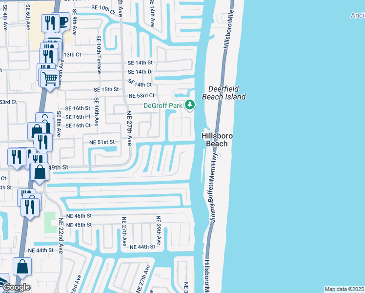 map of restaurants, bars, coffee shops, grocery stores, and more near 3175 Northeast 48th Court in Lighthouse Point