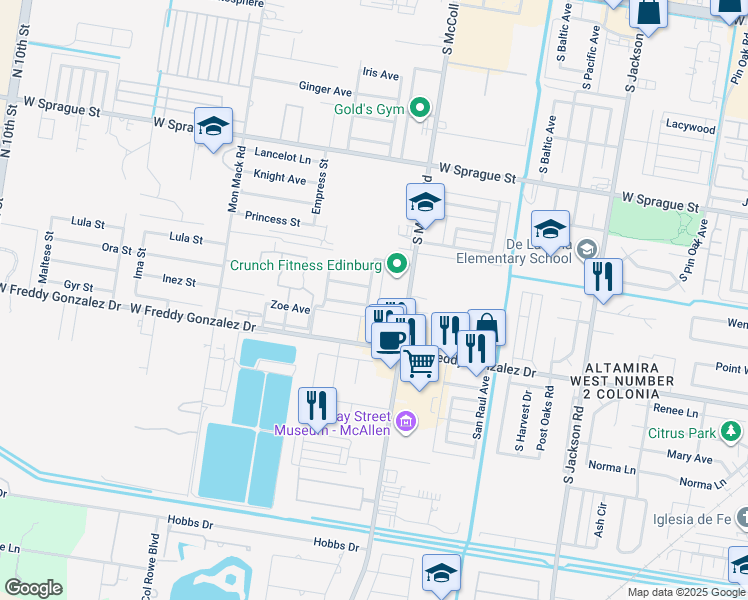 map of restaurants, bars, coffee shops, grocery stores, and more near 1314 Dartmouth Avenue in Edinburg