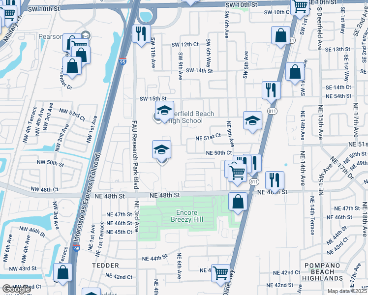 map of restaurants, bars, coffee shops, grocery stores, and more near 5040 Northeast 6th Avenue in Pompano Beach