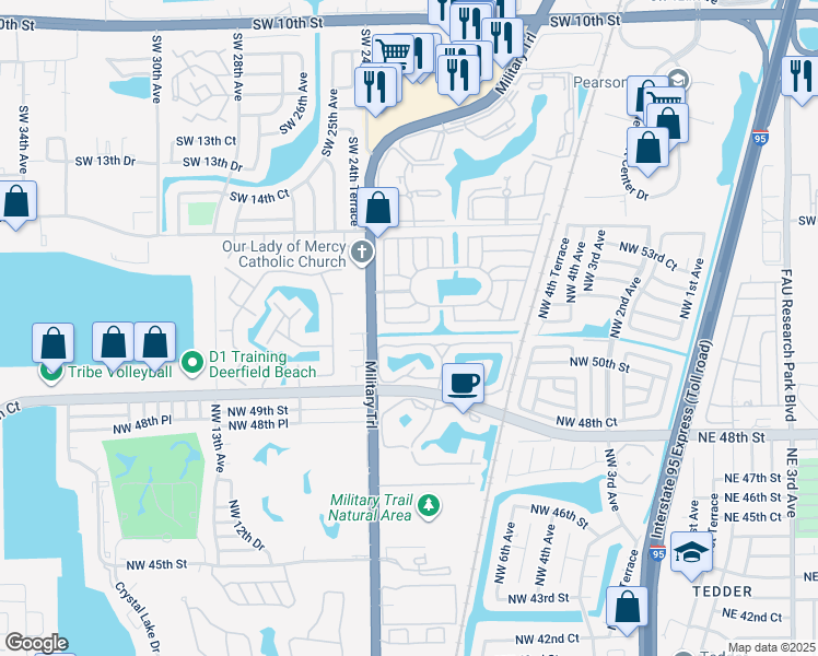 map of restaurants, bars, coffee shops, grocery stores, and more near 2288 Southwest 17th Drive in Deerfield Beach