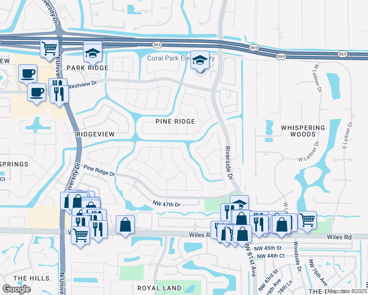 map of restaurants, bars, coffee shops, grocery stores, and more near 5199 Northwest 84th Road in Coral Springs