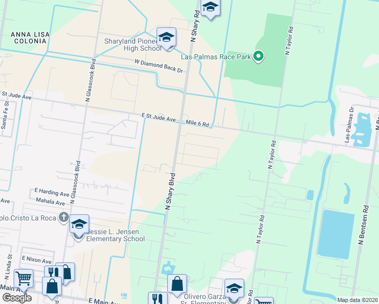 map of restaurants, bars, coffee shops, grocery stores, and more near 9226 North Shary Road in Mission
