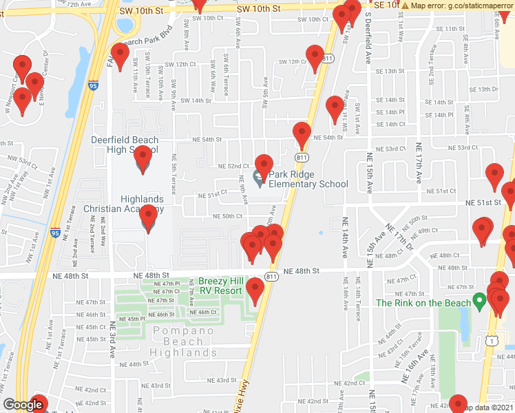 map of restaurants, bars, coffee shops, grocery stores, and more near 920 Northeast 51st Street in Pompano Beach