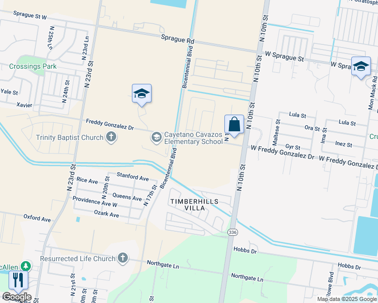 map of restaurants, bars, coffee shops, grocery stores, and more near 1401 Freddy Gonzalez Drive in Edinburg