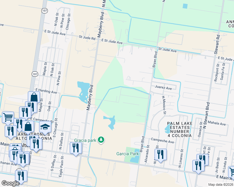 map of restaurants, bars, coffee shops, grocery stores, and more near in Palmhurst