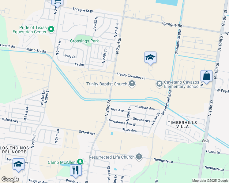 map of restaurants, bars, coffee shops, grocery stores, and more near 9800 North 23rd Street in McAllen