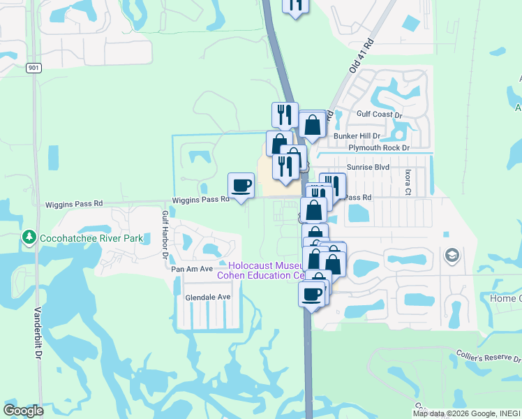 map of restaurants, bars, coffee shops, grocery stores, and more near 1344 West Lane in Naples