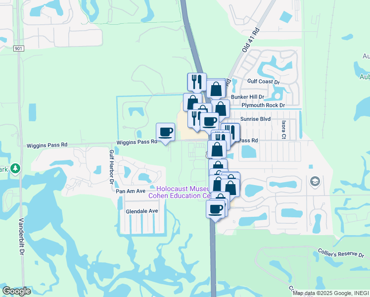map of restaurants, bars, coffee shops, grocery stores, and more near 1348 Center Lane in Naples