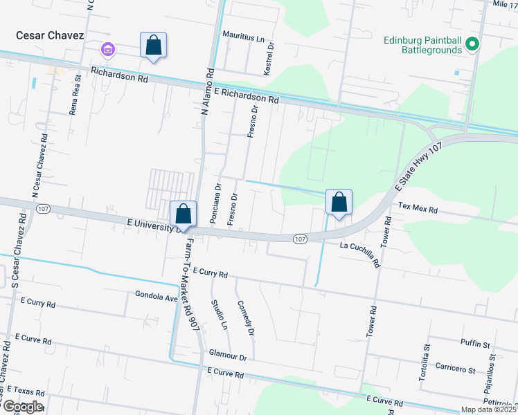 map of restaurants, bars, coffee shops, grocery stores, and more near 109 Benchmark Drive in Edinburg