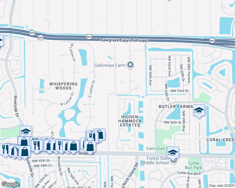 map of restaurants, bars, coffee shops, grocery stores, and more near 5138 Chardonnay Drive in Coral Springs