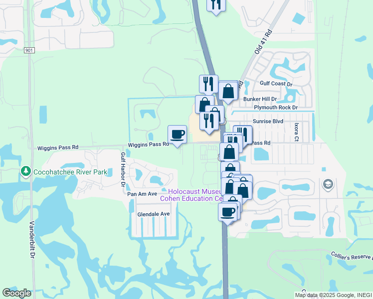 map of restaurants, bars, coffee shops, grocery stores, and more near 1344 West Lane in Naples