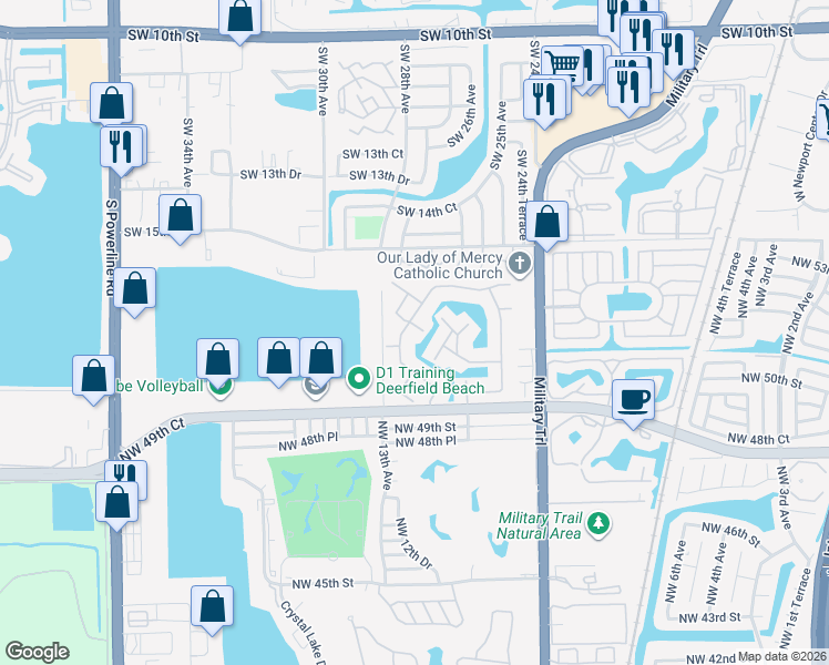 map of restaurants, bars, coffee shops, grocery stores, and more near 5041 Northwest 11th Way in Pompano Beach