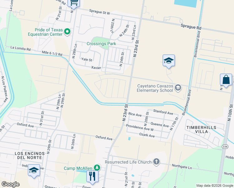 map of restaurants, bars, coffee shops, grocery stores, and more near 9800 North 23rd in McAllen