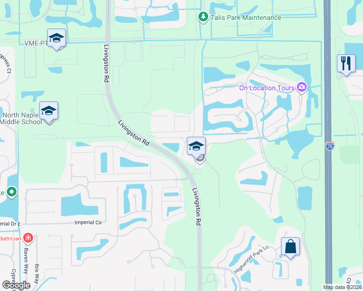 map of restaurants, bars, coffee shops, grocery stores, and more near 16061 Ravina Way in Naples