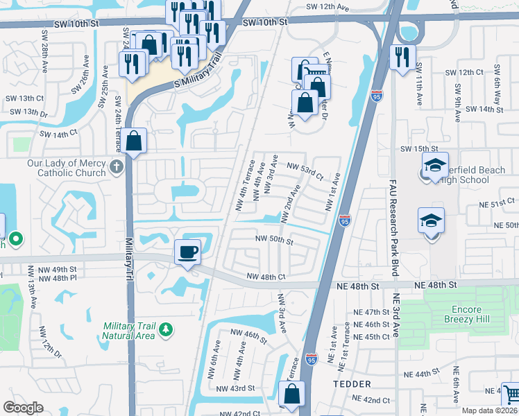 map of restaurants, bars, coffee shops, grocery stores, and more near 422 Northwest 51st Street in Pompano Beach