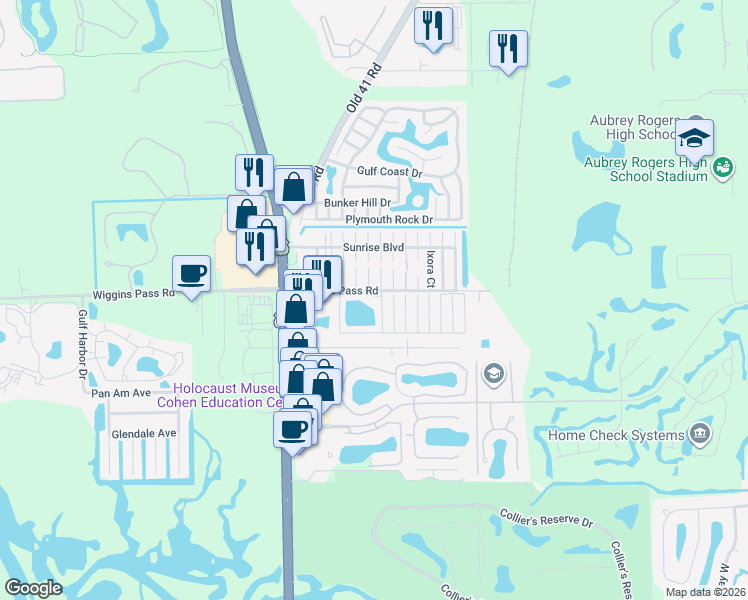 map of restaurants, bars, coffee shops, grocery stores, and more near 1000 Wiggins Pass Road in Naples