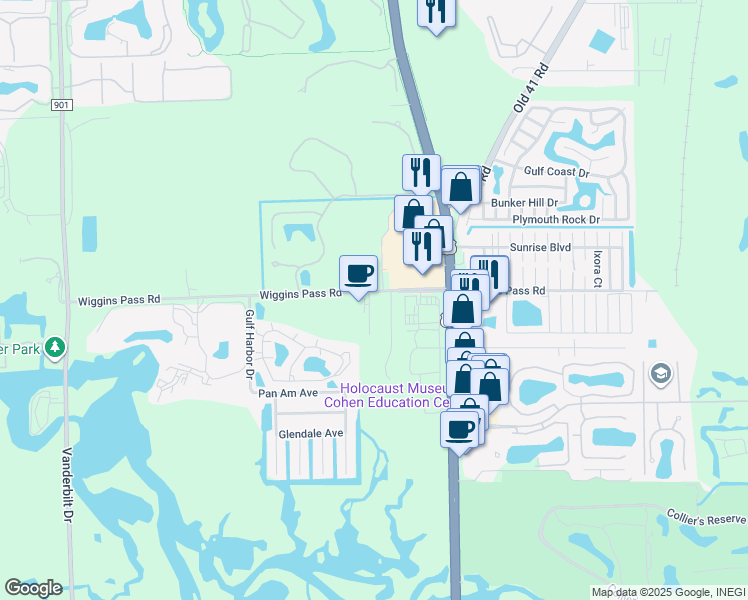map of restaurants, bars, coffee shops, grocery stores, and more near 1344 West Lane in Naples