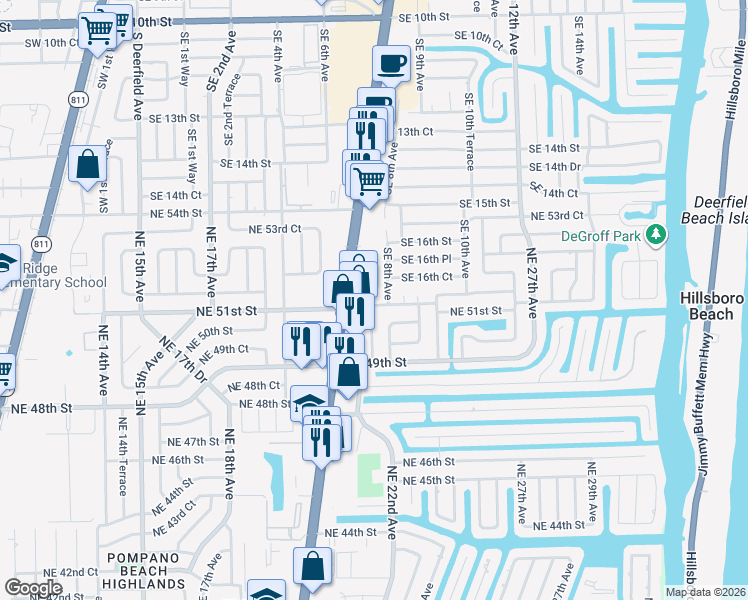 map of restaurants, bars, coffee shops, grocery stores, and more near 5050 U.S. 1 in Lighthouse Point