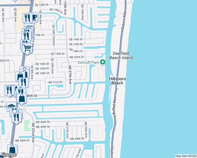 map of restaurants, bars, coffee shops, grocery stores, and more near 3175 Northeast 48th Court in Lighthouse Point