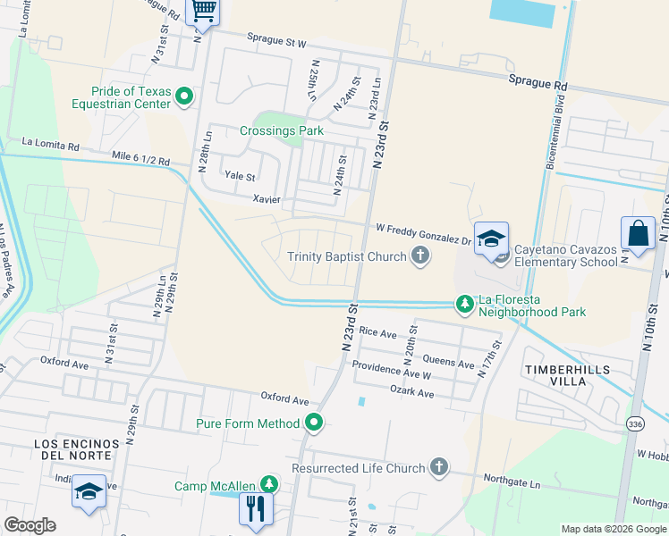 map of restaurants, bars, coffee shops, grocery stores, and more near 9800 North 23rd in McAllen