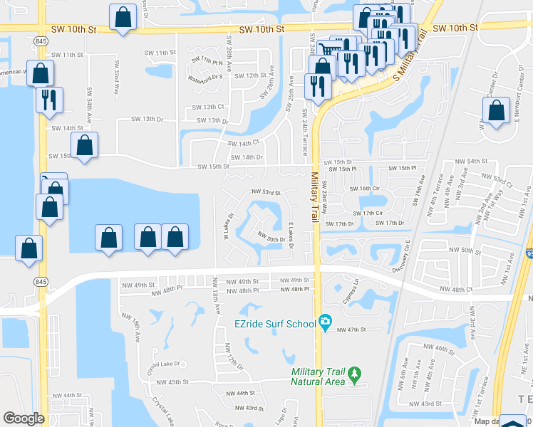 map of restaurants, bars, coffee shops, grocery stores, and more near 11 Emerald Way Circle in Pompano Beach