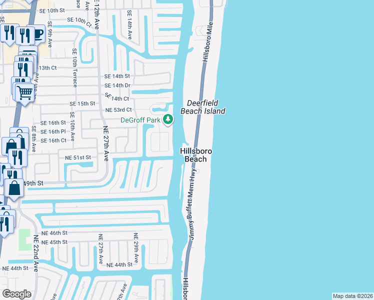 map of restaurants, bars, coffee shops, grocery stores, and more near 1166 Florida A1A in Hillsboro Beach