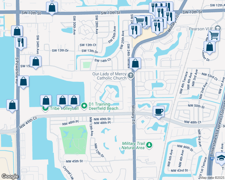 map of restaurants, bars, coffee shops, grocery stores, and more near 11 Emerald Way Circle in Pompano Beach