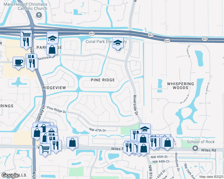 map of restaurants, bars, coffee shops, grocery stores, and more near 8472 Northwest 52nd Place in Coral Springs
