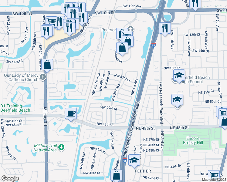 map of restaurants, bars, coffee shops, grocery stores, and more near 262 Northwest 52nd Court in Pompano Beach