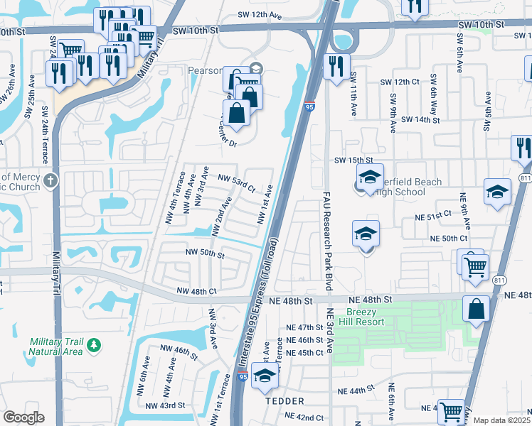 map of restaurants, bars, coffee shops, grocery stores, and more near 123 Northwest 53rd Street in Pompano Beach