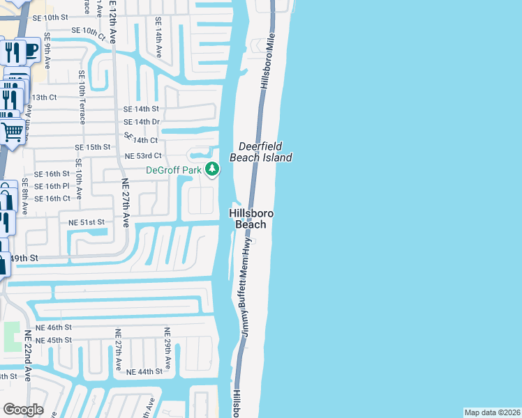 map of restaurants, bars, coffee shops, grocery stores, and more near 1166 Florida A1A in Hillsboro Beach