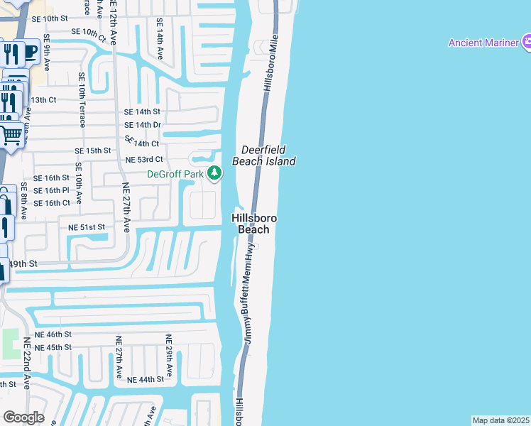 map of restaurants, bars, coffee shops, grocery stores, and more near 1161 Hillsboro Mile in Hillsboro Beach