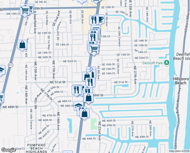 map of restaurants, bars, coffee shops, grocery stores, and more near 5200 North Federal Highway in Lighthouse Point