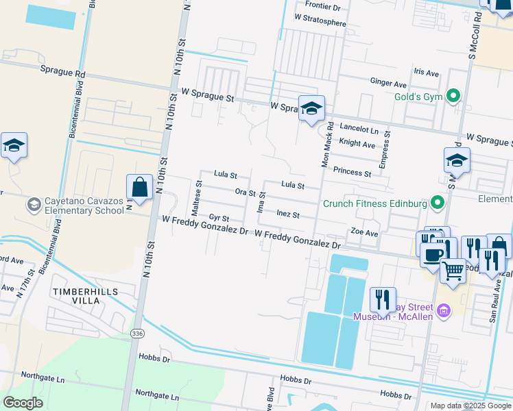 map of restaurants, bars, coffee shops, grocery stores, and more near 1301 Ima Street in Edinburg