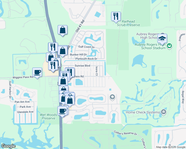 map of restaurants, bars, coffee shops, grocery stores, and more near 2102 Cypress Court in Naples