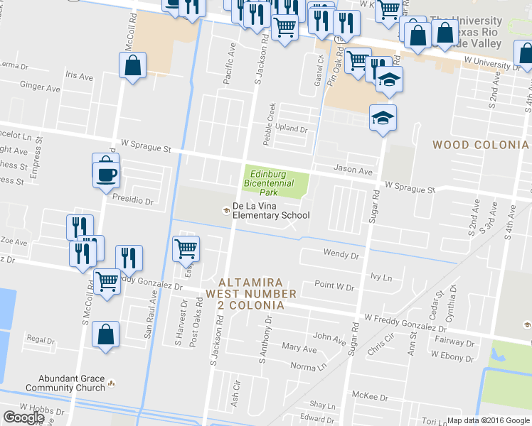 map of restaurants, bars, coffee shops, grocery stores, and more near 2018 Laurel Oak Way in Edinburg
