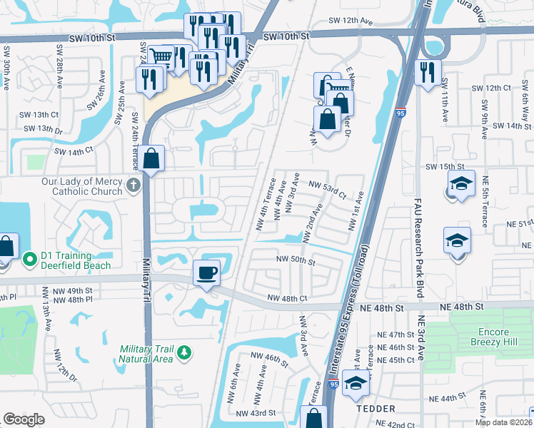 map of restaurants, bars, coffee shops, grocery stores, and more near 5229 Northwest 4th Avenue in Pompano Beach