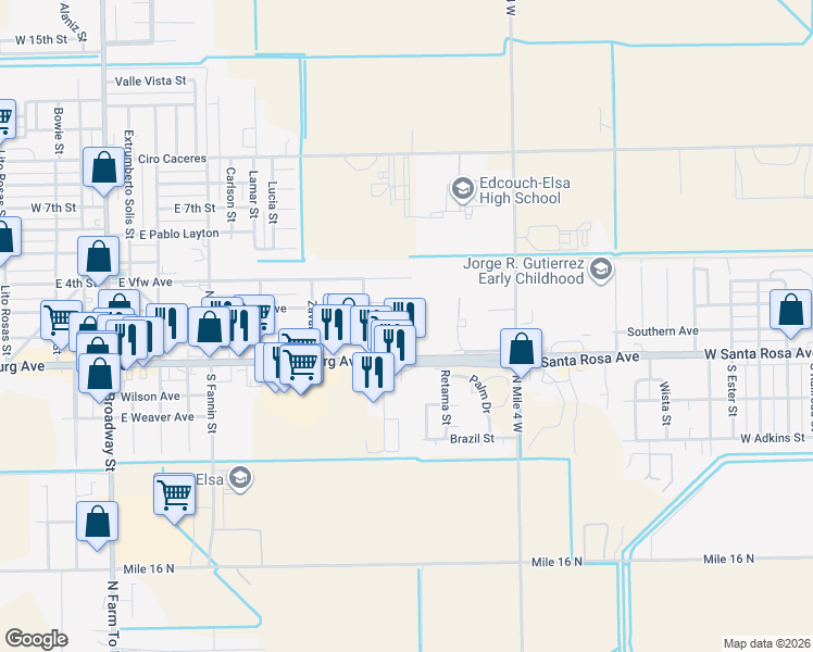 map of restaurants, bars, coffee shops, grocery stores, and more near 701 East Ricky Crossland Avenue in Elsa