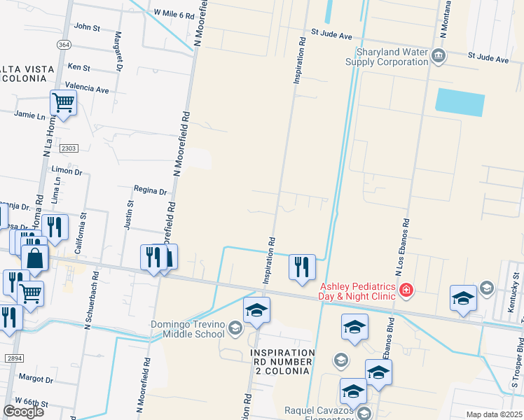 map of restaurants, bars, coffee shops, grocery stores, and more near 5 1/4 North Inspiration Boulevard in Mission