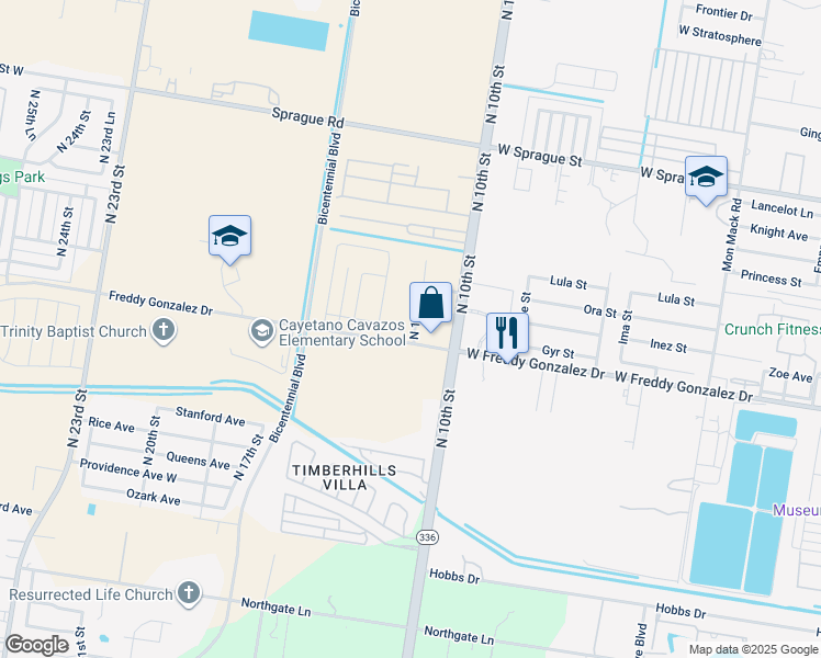 map of restaurants, bars, coffee shops, grocery stores, and more near 10105 North 12th Street in McAllen